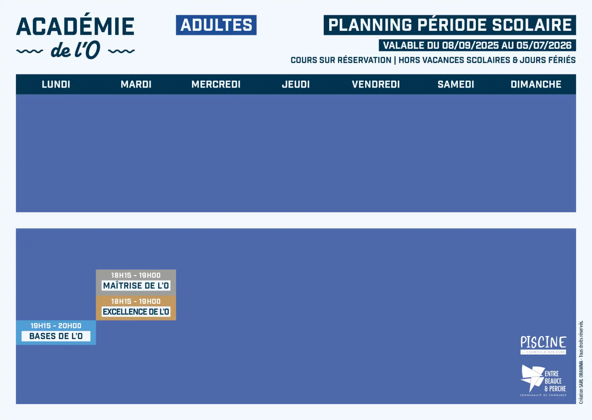 planning Académie de l'O Adultes